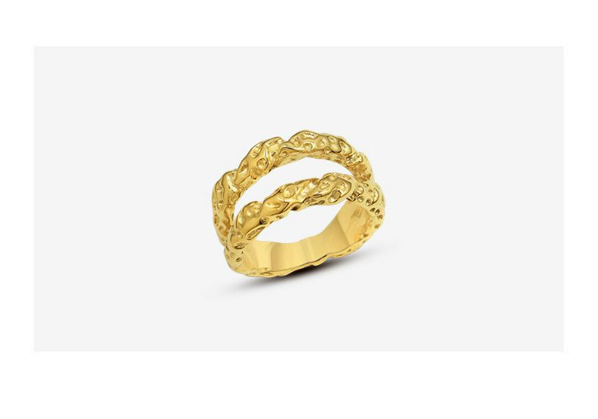 European Hammered Texture 18k Gold Titanium Steel Double Layer Index Finger Ring