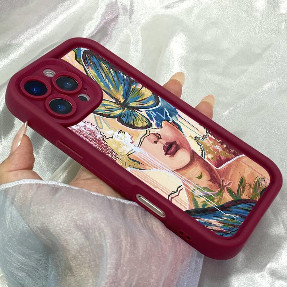 JT583 Woman Face Butterfly Original Oil Painting for iPhone 17 16 15 Pro Max Samsung S26 S25 Ultra A17 A07 A56 A16 Xiaomi 15T Redmi 15c 14C Soft Case