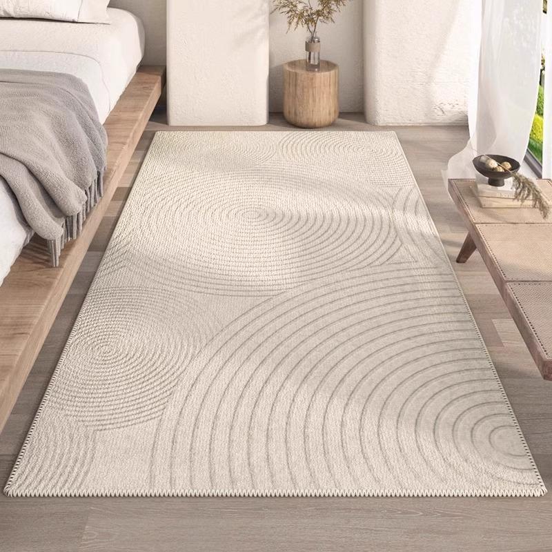Modern Simple Curve Geometric Carpet Light Beige Loop Pile Material Bedroom Living Room Non-Slip Floor Mat Home Decor