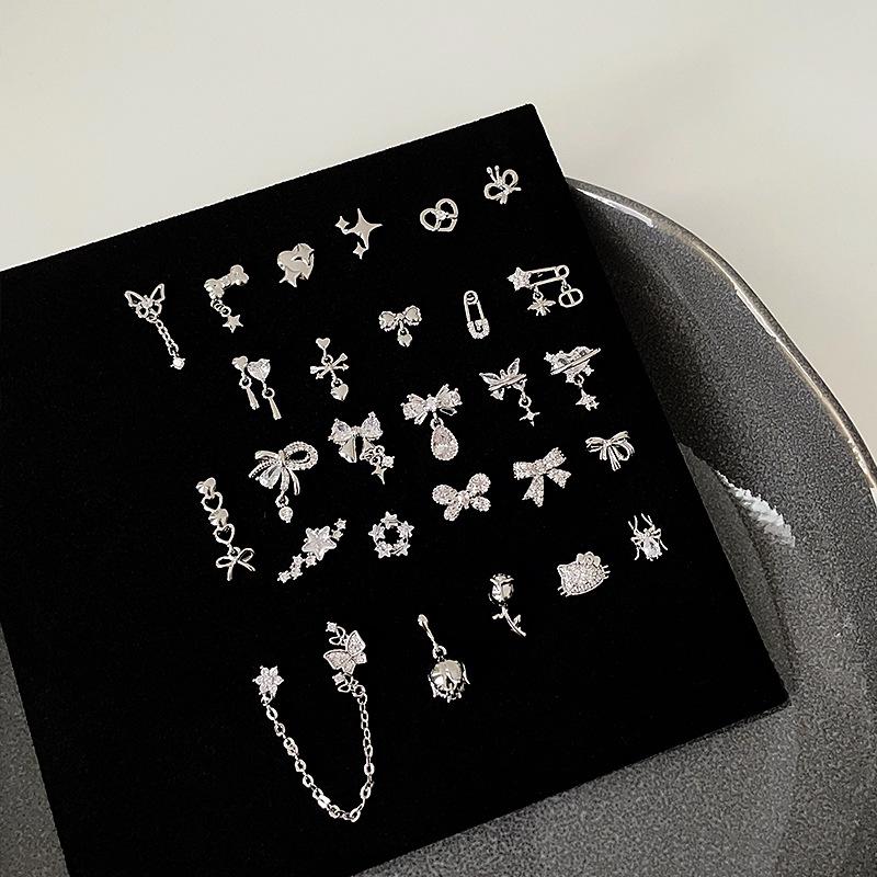 Zircon Bowknot Heart Cartilage Earrings: Chic, Versatile, Simple Earrings for Women