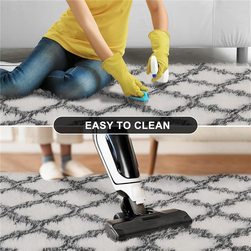 Luxury Geometric White Checkered Area Rug Ultra Soft Polyester, High Pile,Non Slip, Modern, Indoor, Playroom, Bedroom, Living Room, Nursery Rug