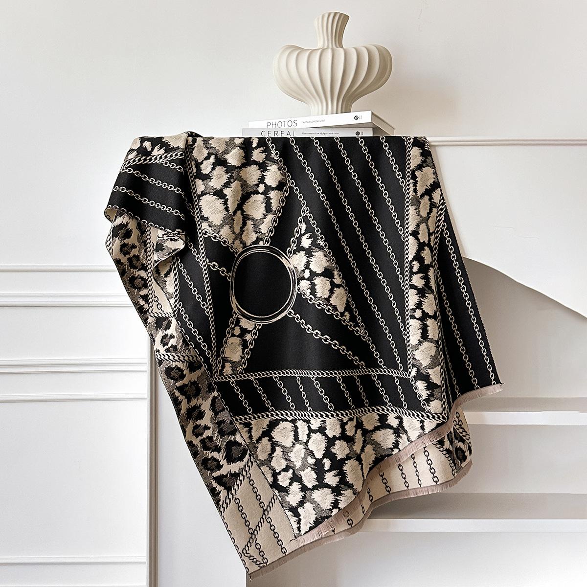 

шарф из имитации кашемира с леопардовым принтом, женский универсальный, атмосферный, высококлассный зимний шарф, женская шаль 185x65cm чёрный