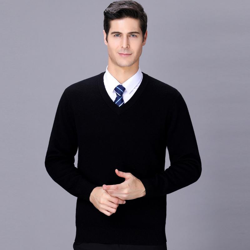 Men's V-Neck Pure Cashmere Sweater for Business Casual, Thickened and Warm Knitwear for Autumn/Winter.