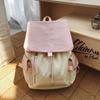 Schoolbag Japanese retro tooling style low saturation color matching flip drawstring backpack couple casual commuting versatile backpack