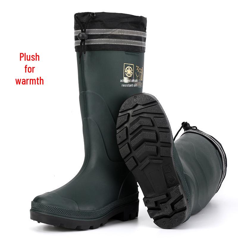 Men's 3531 High-Top Fleece-Lined Rain Boots with Reflective Strip and Cotton Lining - Waterproof Rubber Work Shoes