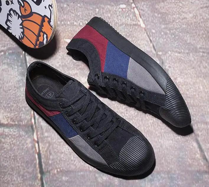 Men Colorblock Canvas Shoes Breathable Casual Shoes Loafers Soft Comfortable Outdoor Flat Shoes Male Lace-Up Plimsolls