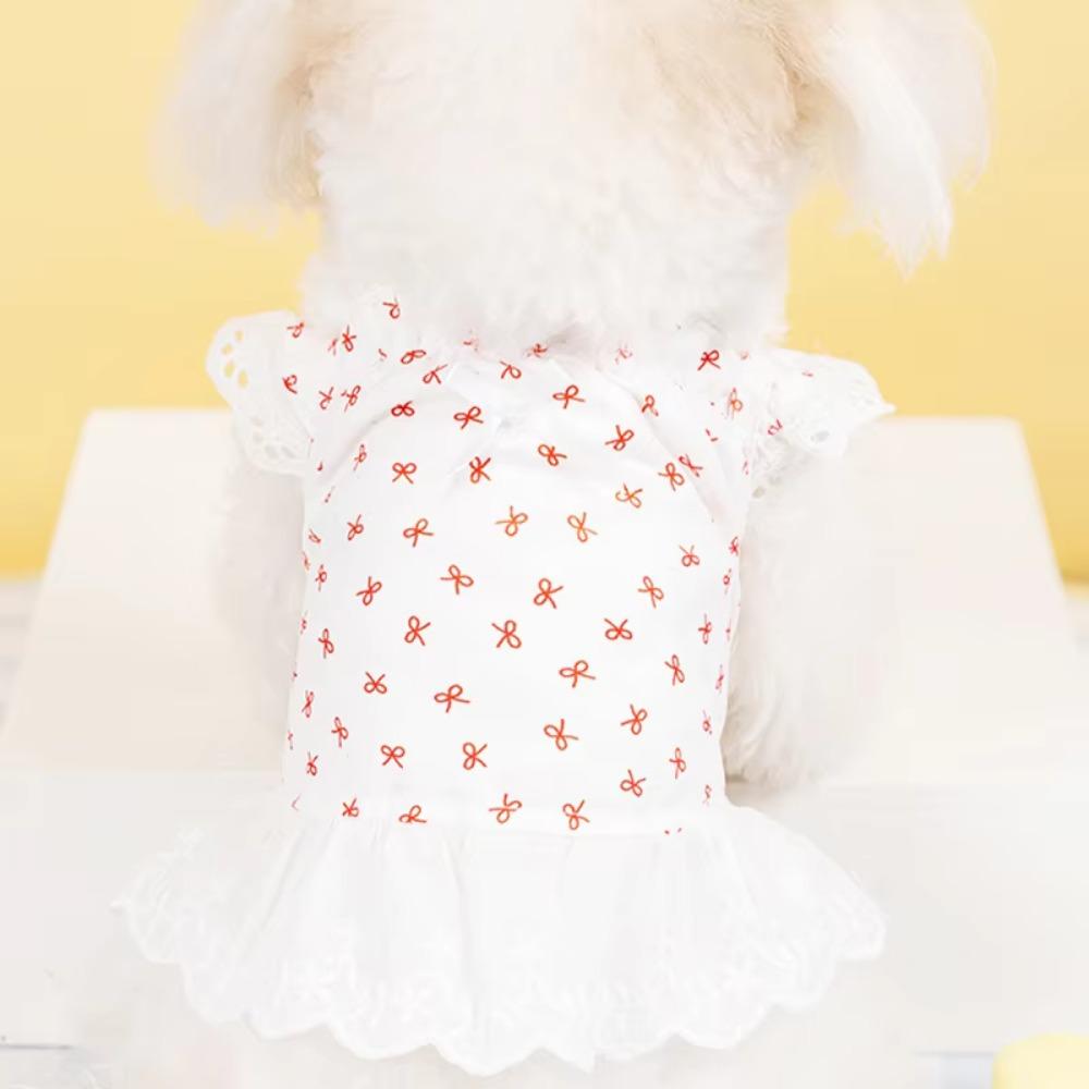 Exquisite Bow Print Dog Dress Soft Dog Princess Dress Simple Lace Cat Skirt  Pet Supplies