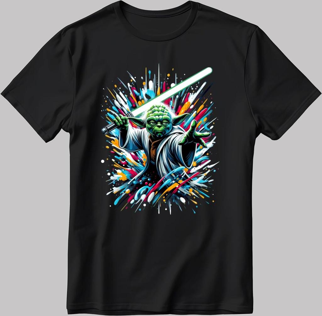 Star Wars Yoda Lightsaber Short Sleeve White-Black Men's / Women's T-Shirt DE532