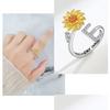 Creative Sunflower Rotating Ring 26 Letters Adjustable Open Design Women's Fashion Finger Jewelry Daily Wear & Gift Accessories