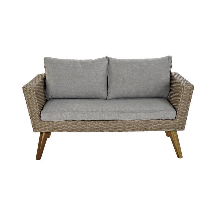 Salon de jardin - Ensemble table + 3 fauteuils - Bois rotin - Beige - Extérieur