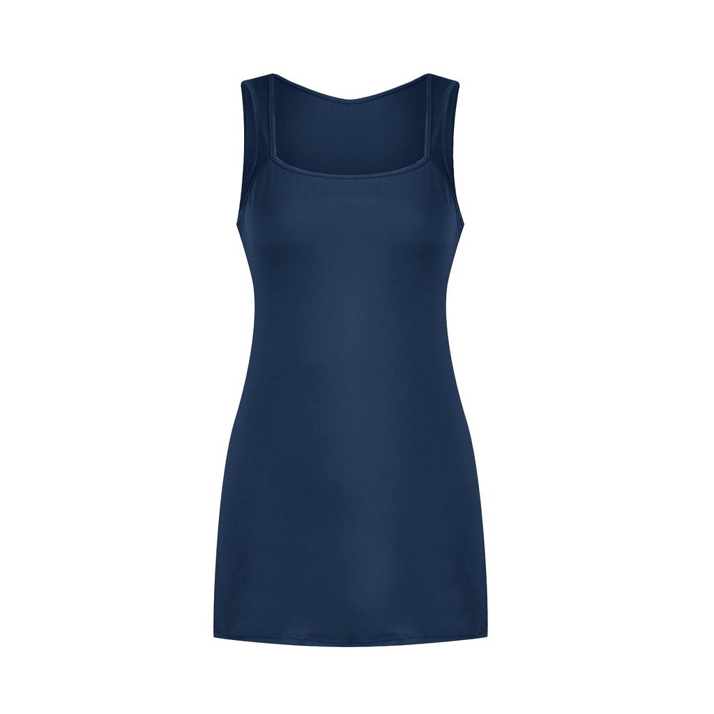 Women's Square Neck Sleeveless Fitted Dress with Straps for Summer