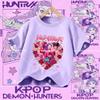 2026 New K-pop Demon Hunter - Girls' Cotton Short-Sleeved Sport Shirt for Children Aged 1-12, Summer T-Shirt with Cartoon Print
