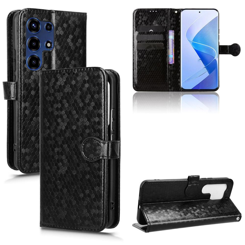 For itel Super 26 Ultra Wallet Case Dot Pattern Imprint PU Leather Phone Cover with Wrist Strap