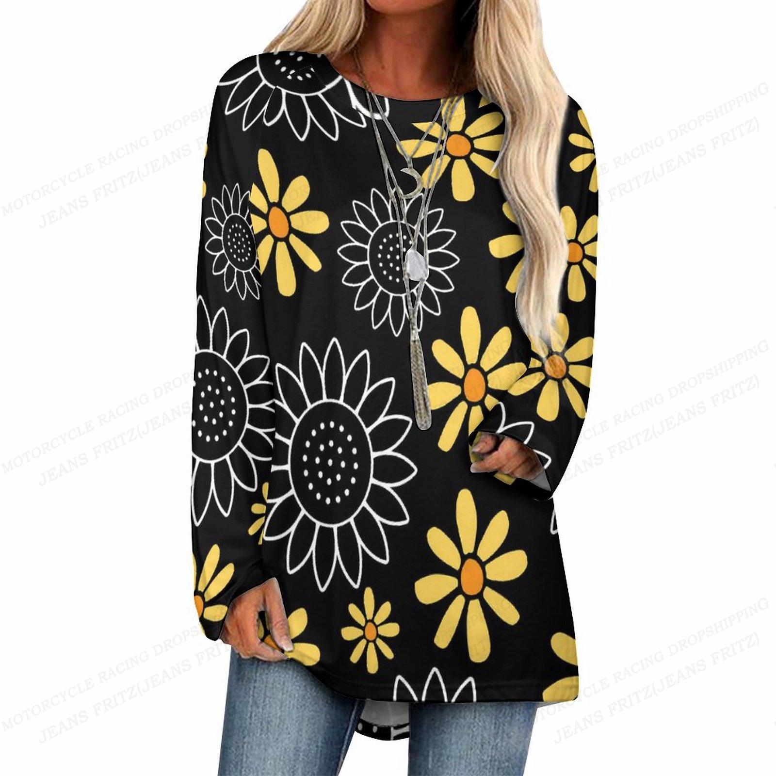 Подсолнух футболка Футболки Женская мода футболка Essential футболка Топы с длинным — фото 3