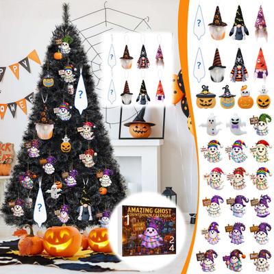 Halloween Advent Calendar 2025 24 Day Countdown Calendar with Acrylic Ghost/Gnome/Pumpkin Ornaments for Indoor Outdoor Home Party Decor