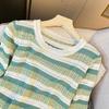 Sweet Color-blocking Striped, Cut-out and Crocheted Long-sleeved Knitted Sweater, A Fashionable, Youthful, Loose and Versatile Top for Women In Autumn