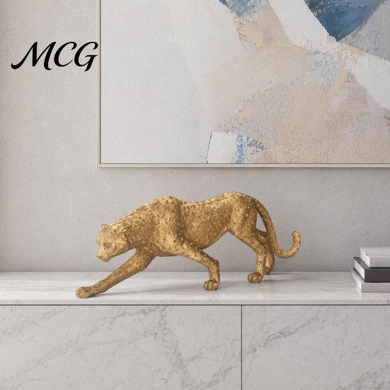 Büro-Desktop-Dekoration Goldene Leopard-Figur Modell, Lebendige Statue, Hockende Lauffigur, Harz Eingangsbereich Dekorationsartikel Schmuck für TV-Ständer