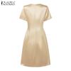 ZANZEA Women Casual Round Neck Summer Short Sleeve Dress