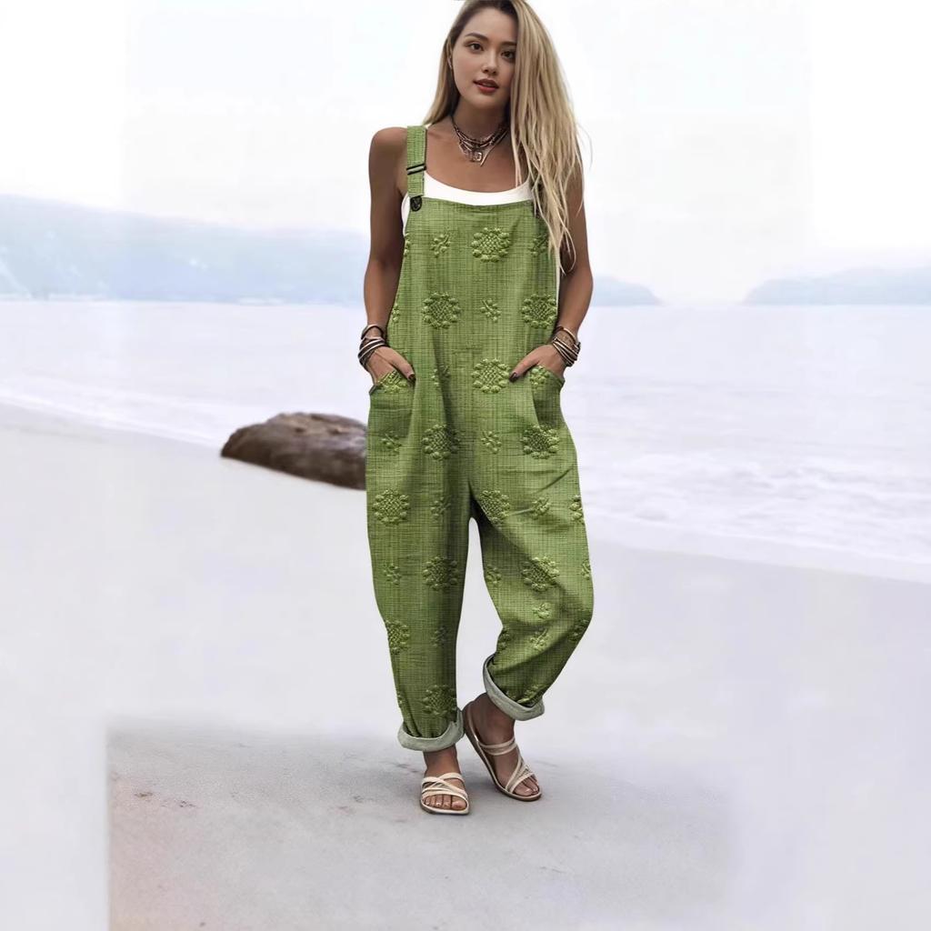 Women's Sleeveless Mid Rise 3D Digital Print Loose Casual Overalls Jumpsuit For Summer