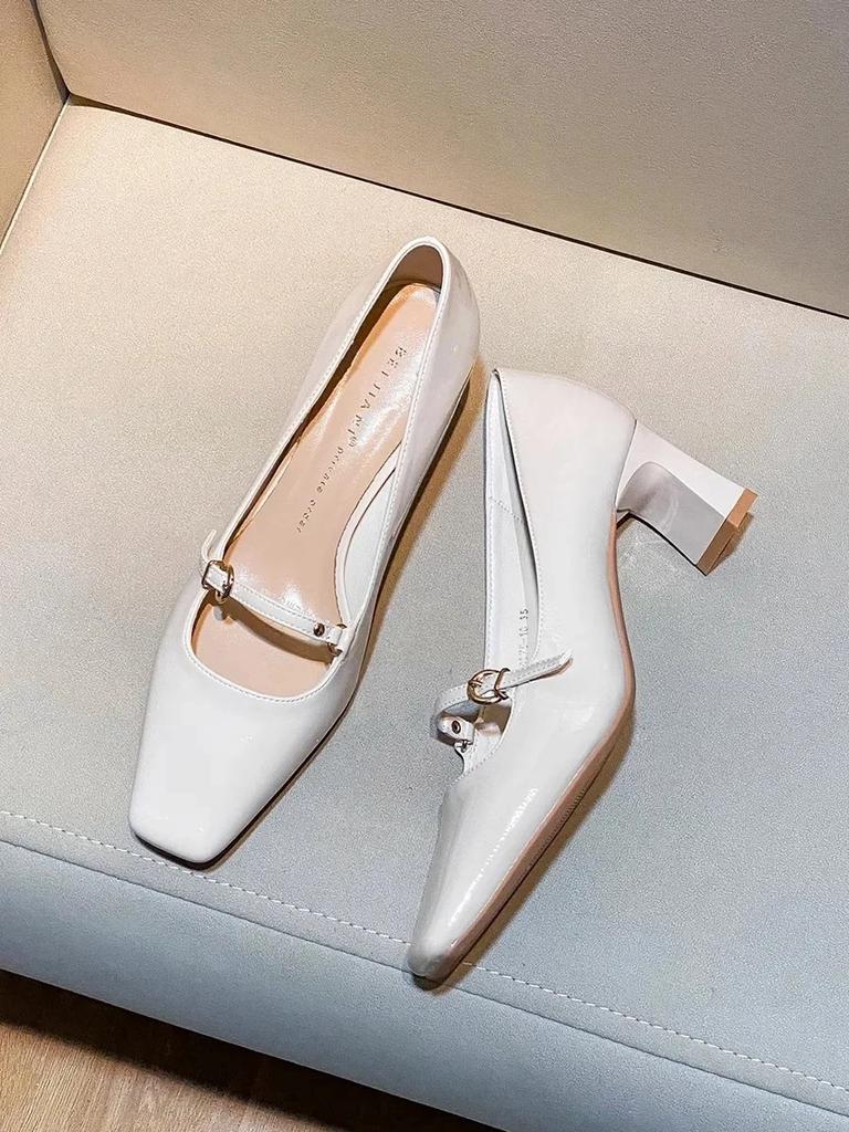 Coarse order shoes French one character new style Spring and Autumn buckle square toe high heels by 2025