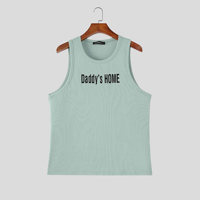 INCERUN Summer Men Sleeveless Print Ribbed Casual Sport Tank Tops Vest