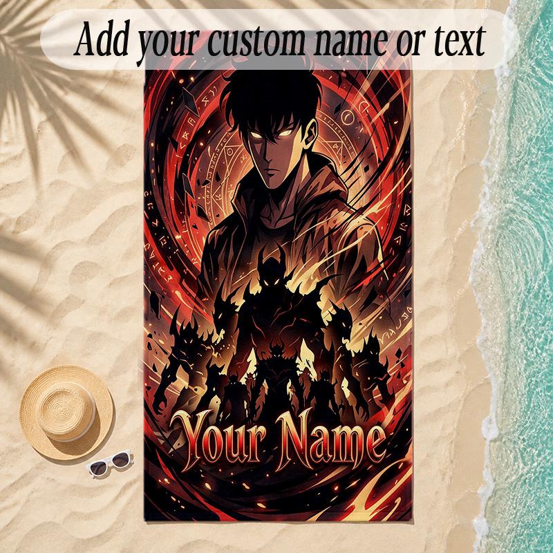 Beach TowelSolo Leveling Custom Name Text Personalized Soft Towel for Beach Pool Indoor Home Decor Gift