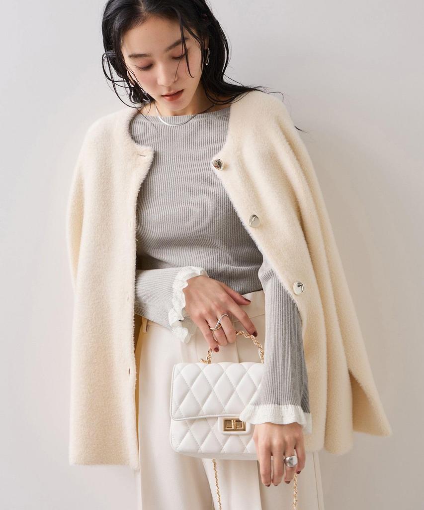 [BIS] Spitzengestrickter Pullover mit Bündchen, Hellgrau (08) F.