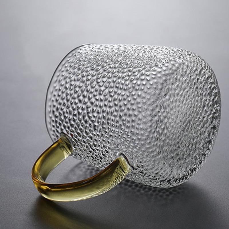 Hammer Glass Breakfast Cup Handle Design Gold Thread Cappuccino Coffee Cup Colorful Transparent Crystal Tea Service