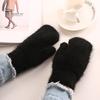 Women Mittens 1 Pair Adults Thickened Stretchy Soft Fuzzy Cozy Cold Ladies Resistant Solid Color Windproof Winter Gloves for Outdoor