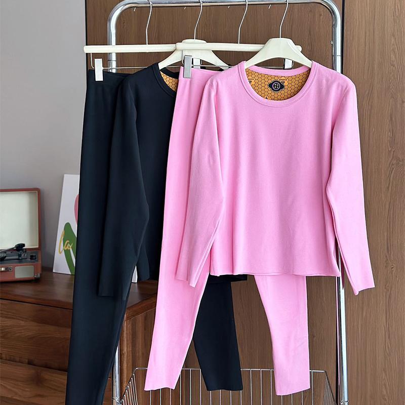 

Женский комплект термоодежды осень-зима с постоянной температурой, бархатный топ с длинными рукавами, обтягивающие леггинсы, комплект из двух предметов 4XL розовый