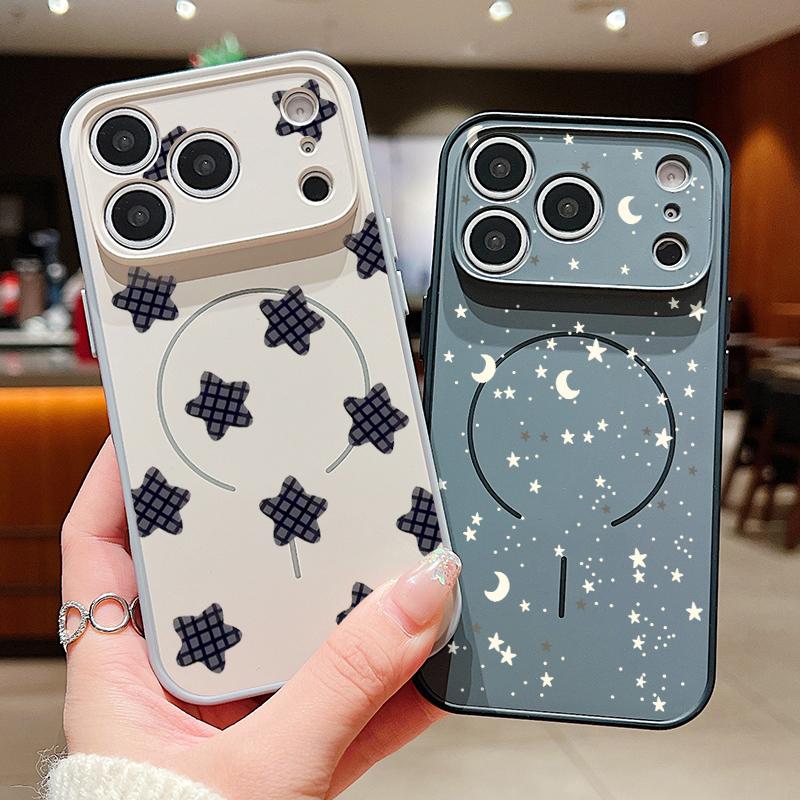 Magnetic Little Star Pattern Phone Case For iPhone 17 Pro Max 16 15 14 13 Pro Max For Magsafe Wireless Charge Soft Edge PC Cover