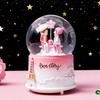 Cartoon Couple Crystal Ball Resin Snow Globe Music Box Toy