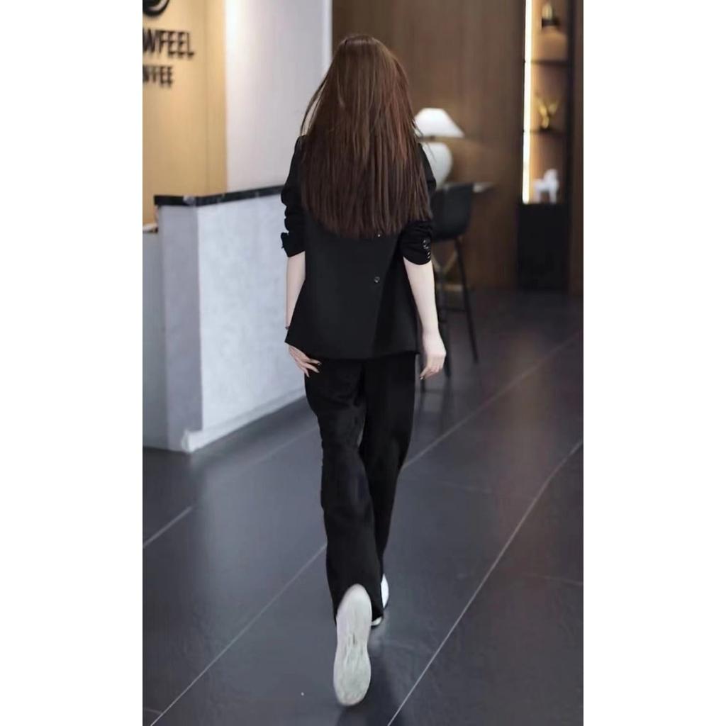 Spring New Plus Size Suit Set: Loose Fit Slimming Casual Blazer with Elastic Waist & Straight Leg Pants, Two-Piece Professional Outfit