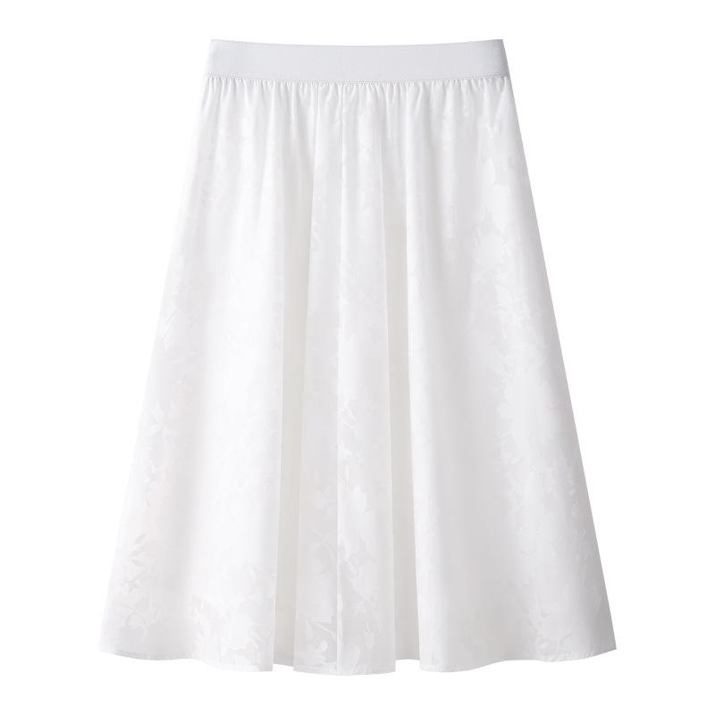 Dámská krajková květinová midi sukně - Bílá, Zeštíhlující áčkový plisovaný design, Nová jarní a podzimní kolekce 2025