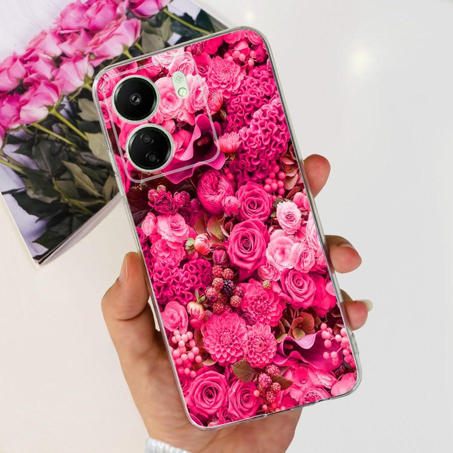 For Xiaomi POCO C65 Case Transparent Silicone Soft TPU Phone Cover For Xiaomi Mi Poco C65 Protective Bumper PocoC65 Flower Funda