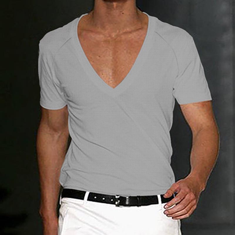 2023 Men's Deep V-Neck Waffle Knit Casual Fitness T-Shirt - Summer Style