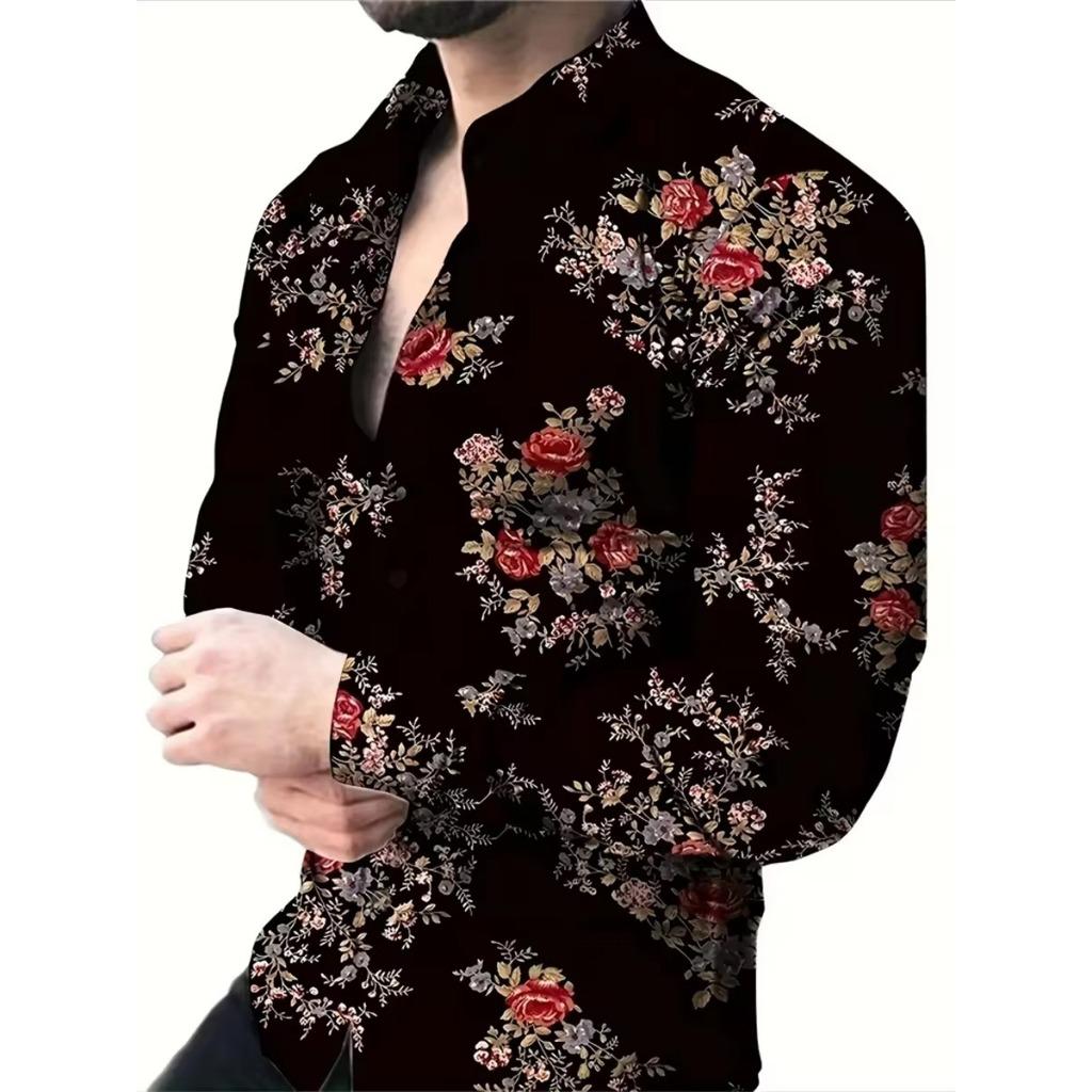 Men Clothes Fashion Long Sleeve 3D Digital Print Shirt