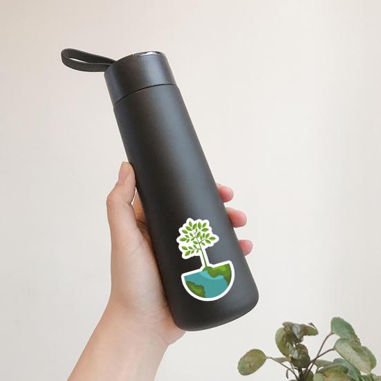 106Pcs/Set Handbook Decal Waterproof Cup Patterns Decorative Green Environmental Theme Self-Adhesive Graffiti Sticker Supply