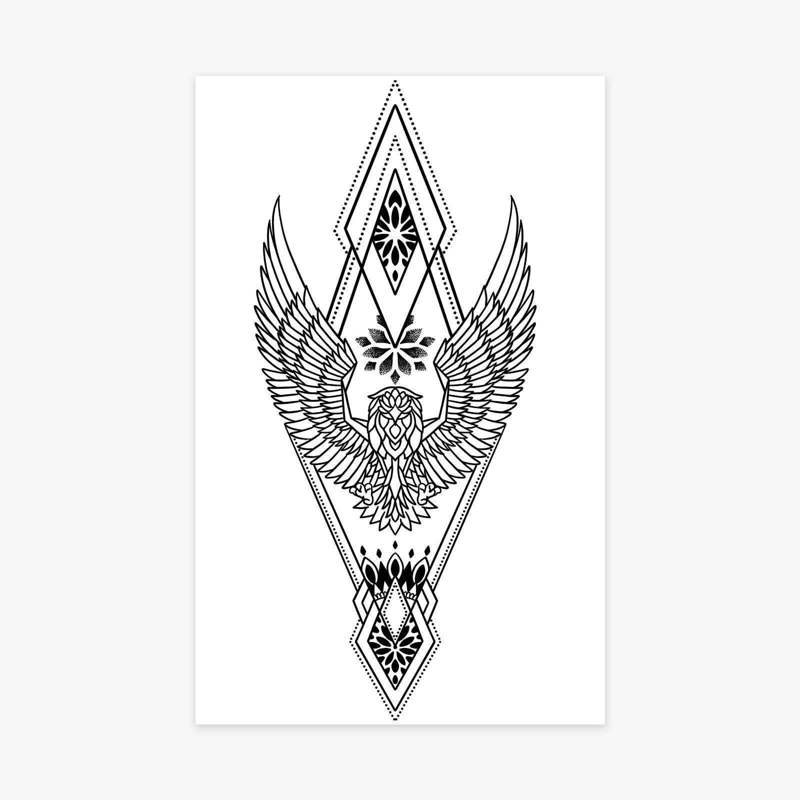Domineering Geometry, Eagle Totem Advanced Sense Personality Dark Back Legs Tattoo Sticker 12*19