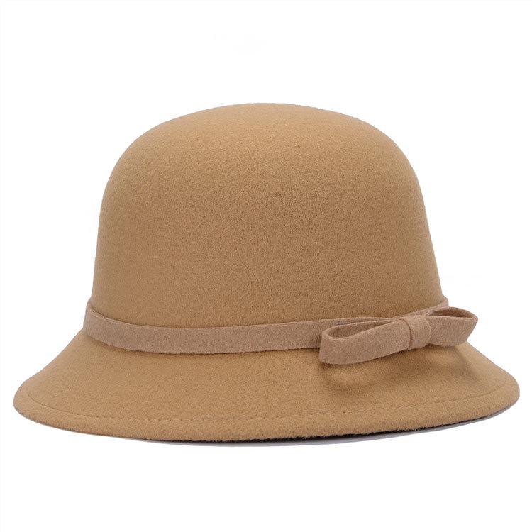 Korean Elegance: Women's Autumn/Winter Warm Felt Fedora with Striped Bow