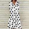 Women's Summer Casual V-Neck Button Retro Polka Dot Print Three-quarter Sleeve Long Dress With Pockets