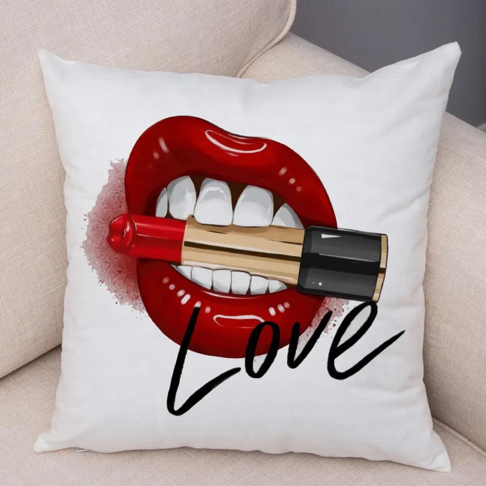 Funda de almohada de labios sexy para mujer, decoración de sofá, hogar, coche, funda de cojín con estampado de pintalabios de dibujos animados
