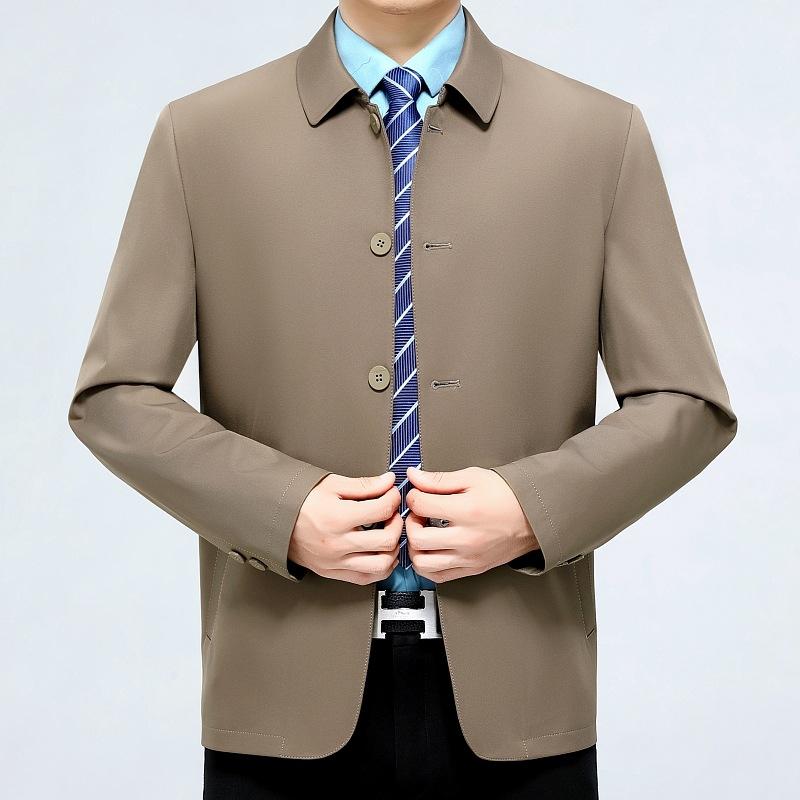 High-end mulberry silk jacket spring and autumn middle-aged men's jacket thin button middle-aged dad men's exposed button jacket