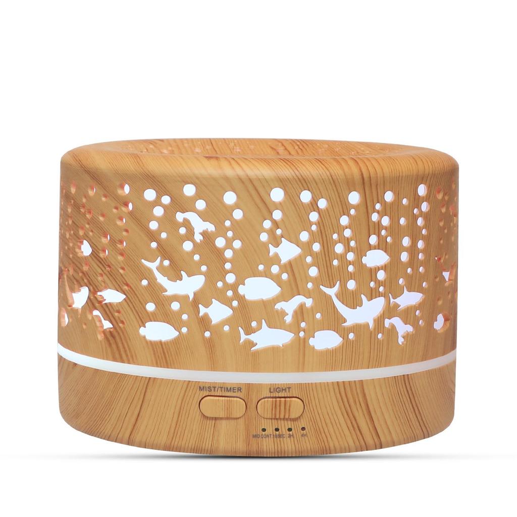 Smart Remote-Controlled Wood Grain Ocean Fish Aroma Diffuser & Humidifier