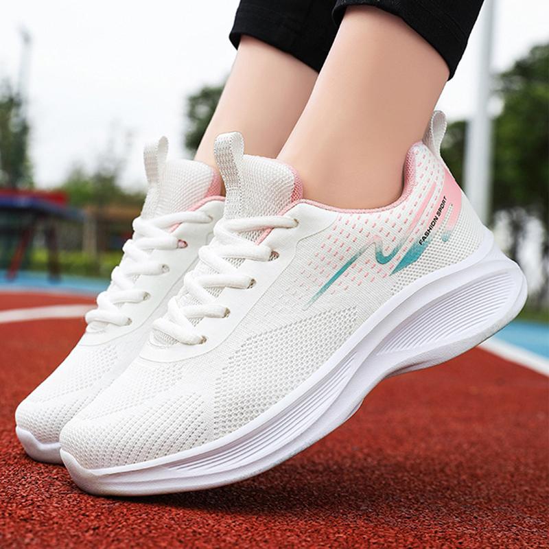 Fashion Women's Breathable Mesh Running Sneakers Fashion White Platform Sports Shoes for Women Thick Sole Non Slip Casual Walking Shoes