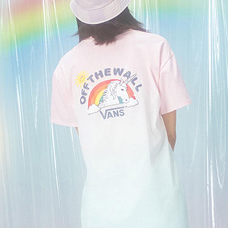 Vans Unicorn Gradient Print Casual Round Neck Short Sleeve T-Shirt Unisex Tops Pink VN0A54LCUUZ