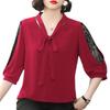 Donna Primavera Estate Stile Camicette Top Lady Casual Papillon Colloar Mezza Manica in Pizzo Largo Blusas Top