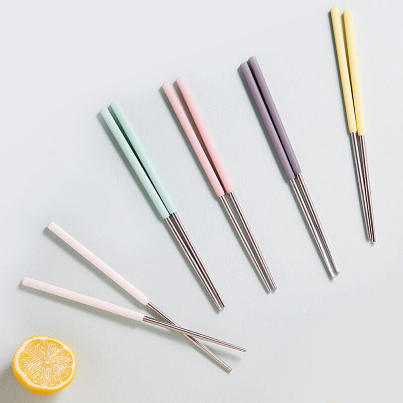 Cookco Silicone Handle Vacuum Stainless Steel Chopsticks (8 Colors) Deep gray