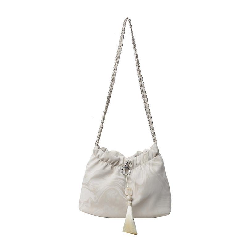 Chic Summer Fashion Bucket Bag For Women 2024 Trendy Chain Shoulder Crossbody белый