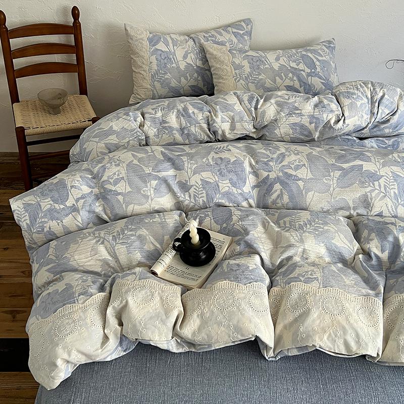 4PCS Vintage Style Bedding Set Princess Lace Duvet Cover 200x230cm Flat Sheet Set Twin Double Size Bed Set For Bedroom Decor